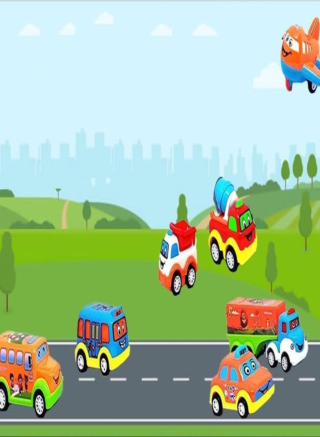 فيماس كواليتي مجموعة ألعاب سيارات وطائرات وشاحنات وتاكسي للأطفال، مصنوعة من البلاستيك عالي الجودة غير القابل للكسر، تعمل بالاحتكاك والسحب للخلف - 7 قطع - Image 4